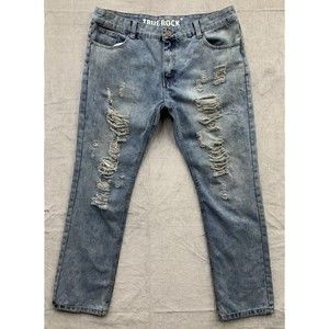 True Rock Premium Denim Jeans Men's Size 38 Blue Factory Destroyed Distressed